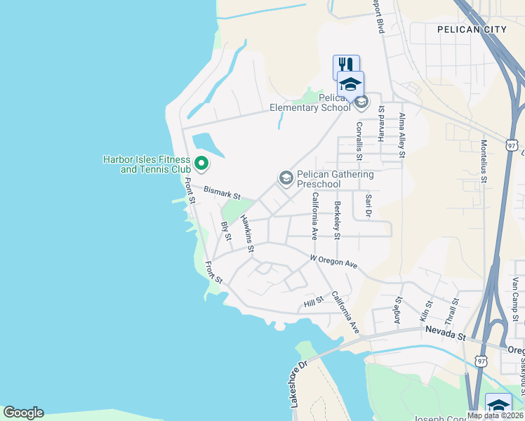 map of restaurants, bars, coffee shops, grocery stores, and more near 926 Buena Vista Street in Klamath Falls