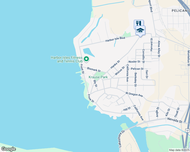 map of restaurants, bars, coffee shops, grocery stores, and more near 1078 Hanks Street in Klamath Falls