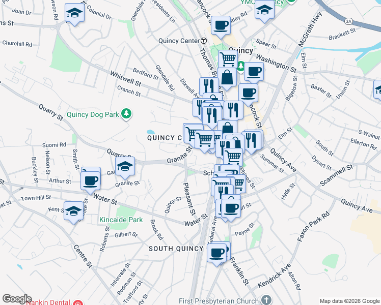 map of restaurants, bars, coffee shops, grocery stores, and more near 6 Fort Street in Quincy