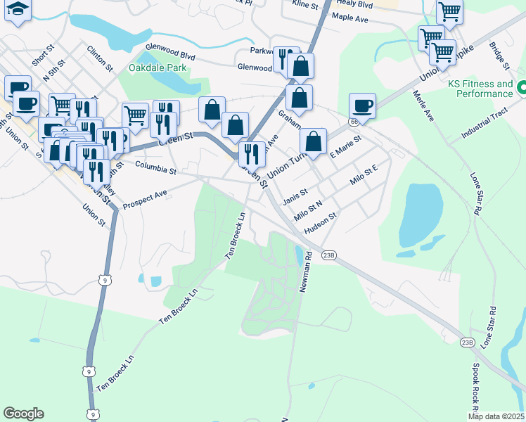 map of restaurants, bars, coffee shops, grocery stores, and more near 32 Columbia Turnpike in Hudson