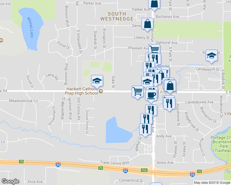 map of restaurants, bars, coffee shops, grocery stores, and more near 809 West Kilgore Road in Portage