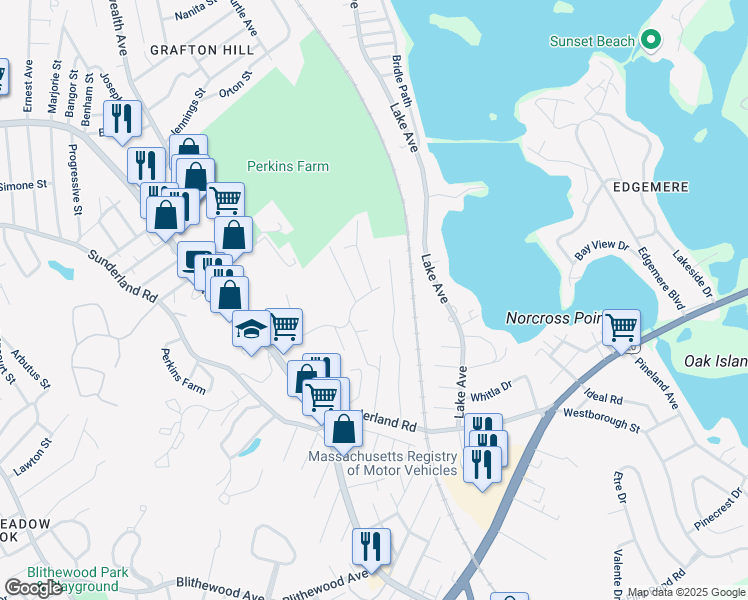 map of restaurants, bars, coffee shops, grocery stores, and more near 30 Pine Hill Road in Worcester