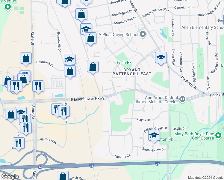 map of restaurants, bars, coffee shops, grocery stores, and more near 3300 Alpine Drive in Ann Arbor