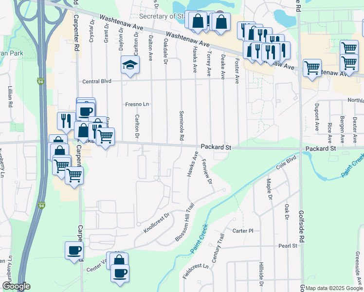 map of restaurants, bars, coffee shops, grocery stores, and more near 3067 Randolph Court Drive in Ann Arbor