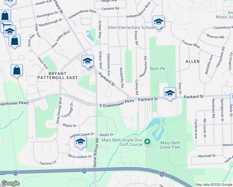 map of restaurants, bars, coffee shops, grocery stores, and more near 3101 East Eisenhower Parkway in Ann Arbor