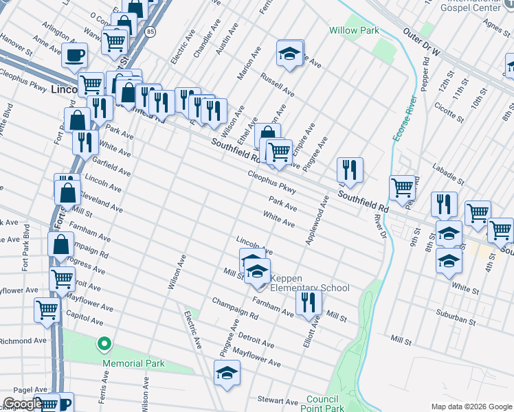 map of restaurants, bars, coffee shops, grocery stores, and more near 740 Garfield Avenue in Lincoln Park