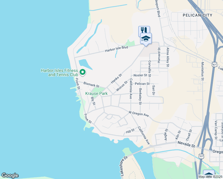 map of restaurants, bars, coffee shops, grocery stores, and more near 2730 Crater Street in Klamath Falls