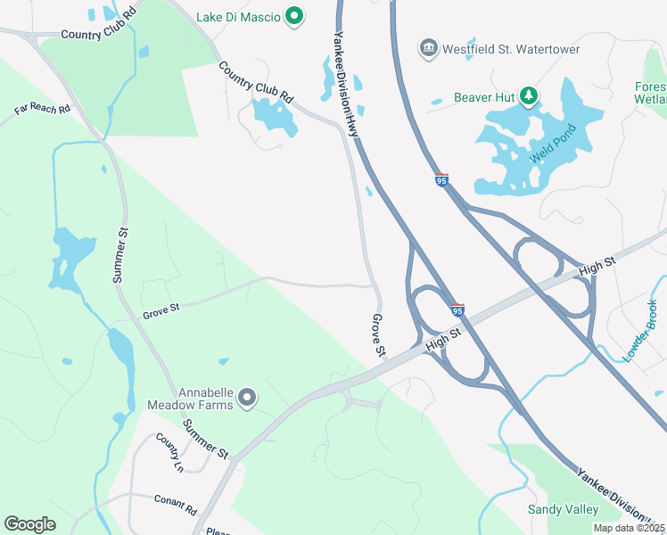 map of restaurants, bars, coffee shops, grocery stores, and more near 36 Country Club Road in Dedham