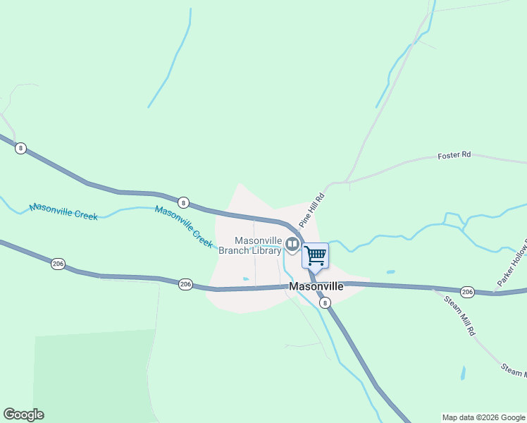 map of restaurants, bars, coffee shops, grocery stores, and more near 15734 New York 8 in Masonville