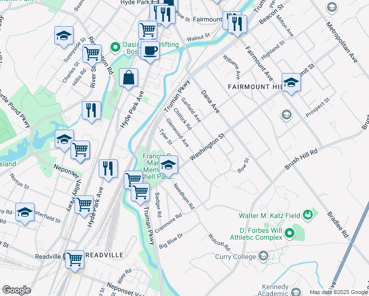 map of restaurants, bars, coffee shops, grocery stores, and more near 75 Chittick Road in Boston