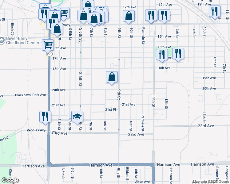 map of restaurants, bars, coffee shops, grocery stores, and more near 2031 9th Street in Rockford