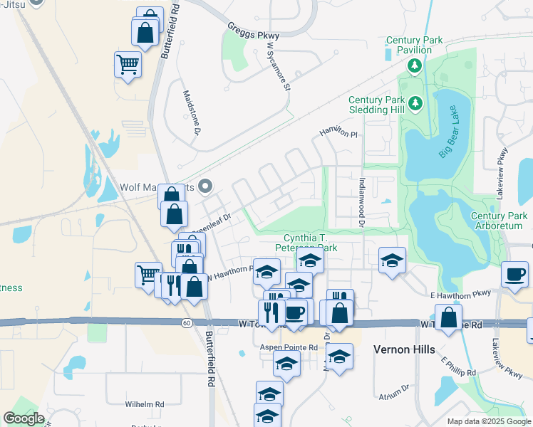 map of restaurants, bars, coffee shops, grocery stores, and more near 388 Pierce Court in Vernon Hills