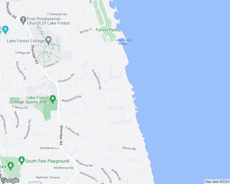 map of restaurants, bars, coffee shops, grocery stores, and more near 331 North Mayflower Road in Lake Forest