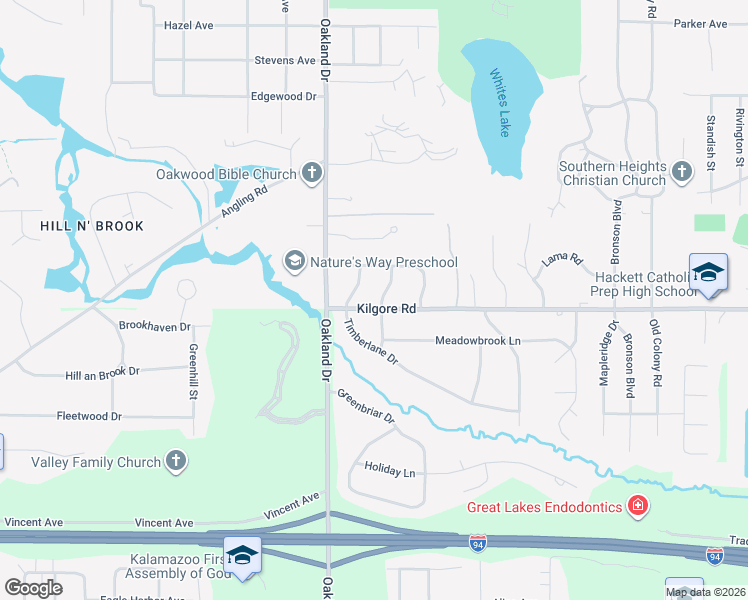map of restaurants, bars, coffee shops, grocery stores, and more near 4433 Timberlane Drive in Kalamazoo