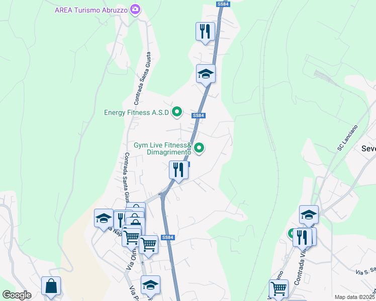 map of restaurants, bars, coffee shops, grocery stores, and more near 168 Contrada Santa Giusta in Lanciano