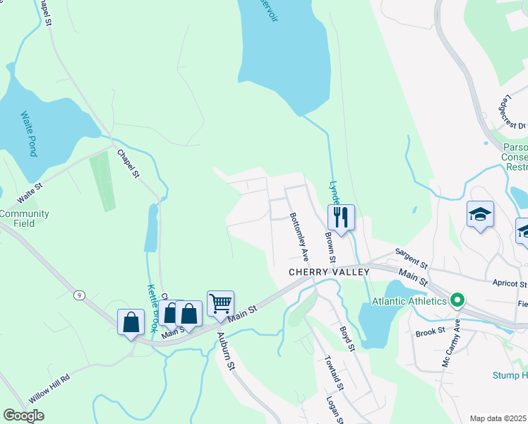 map of restaurants, bars, coffee shops, grocery stores, and more near 5 South Street in Leicester
