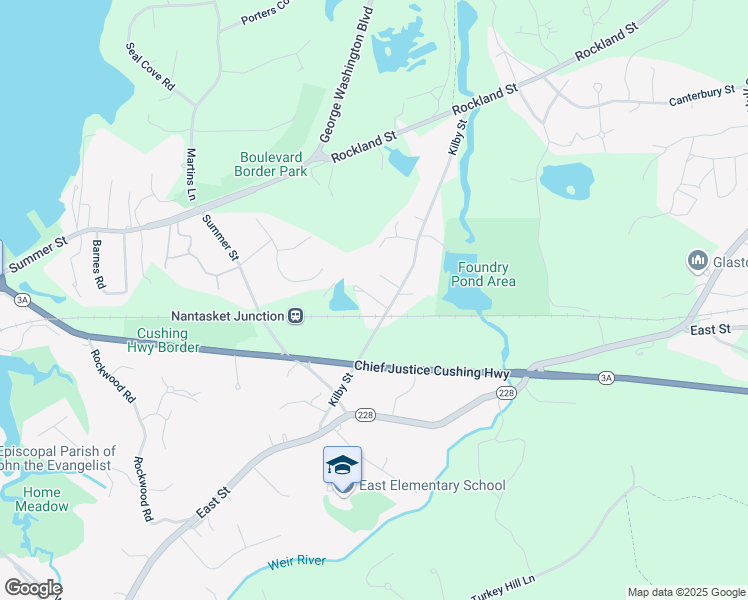 map of restaurants, bars, coffee shops, grocery stores, and more near 98 Kilby Street in Hingham