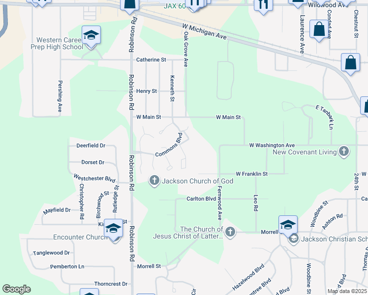 map of restaurants, bars, coffee shops, grocery stores, and more near 435 Hawthorne Circle in Jackson