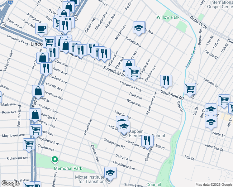 map of restaurants, bars, coffee shops, grocery stores, and more near 829 Park Avenue in Lincoln Park