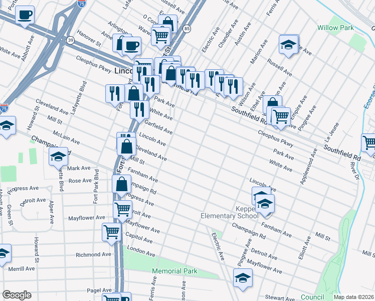 map of restaurants, bars, coffee shops, grocery stores, and more near 1015 Garfield Avenue in Lincoln Park
