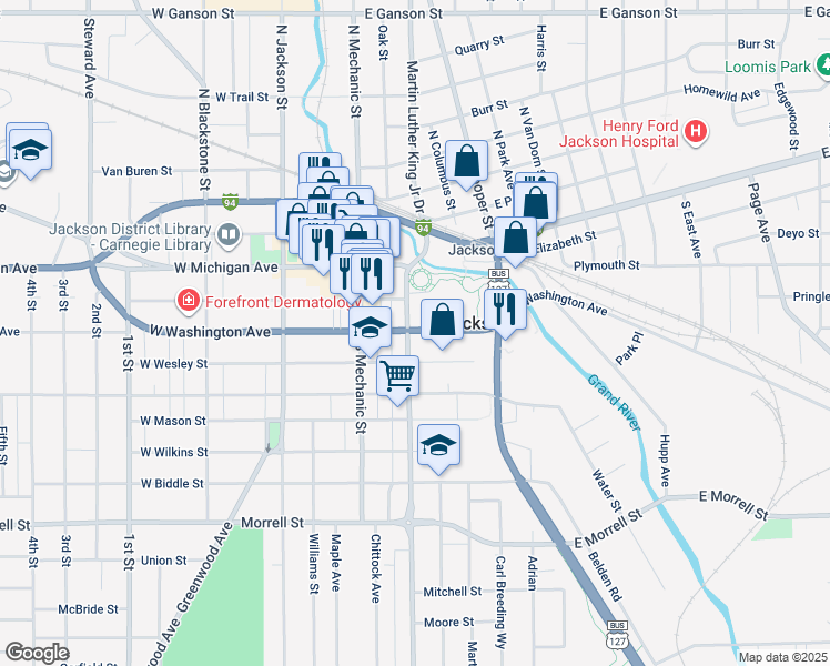 map of restaurants, bars, coffee shops, grocery stores, and more near in Jackson