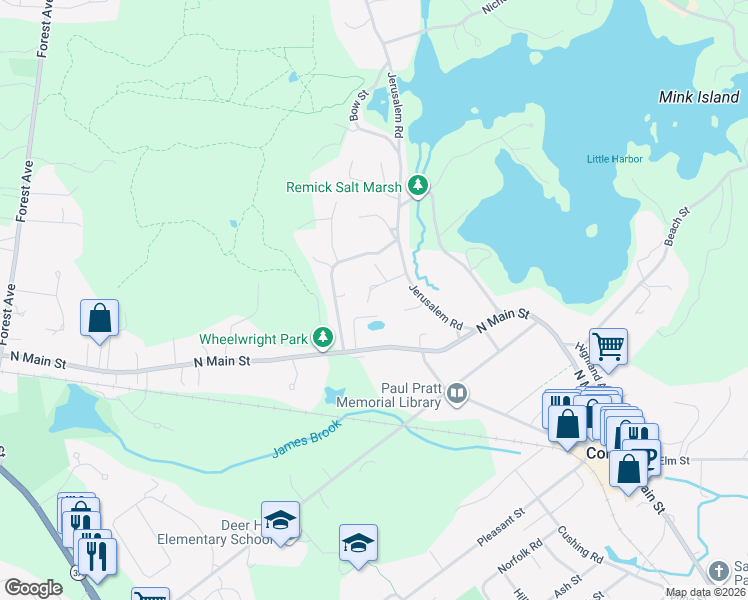 map of restaurants, bars, coffee shops, grocery stores, and more near 46 Jerusalem Road in Cohasset