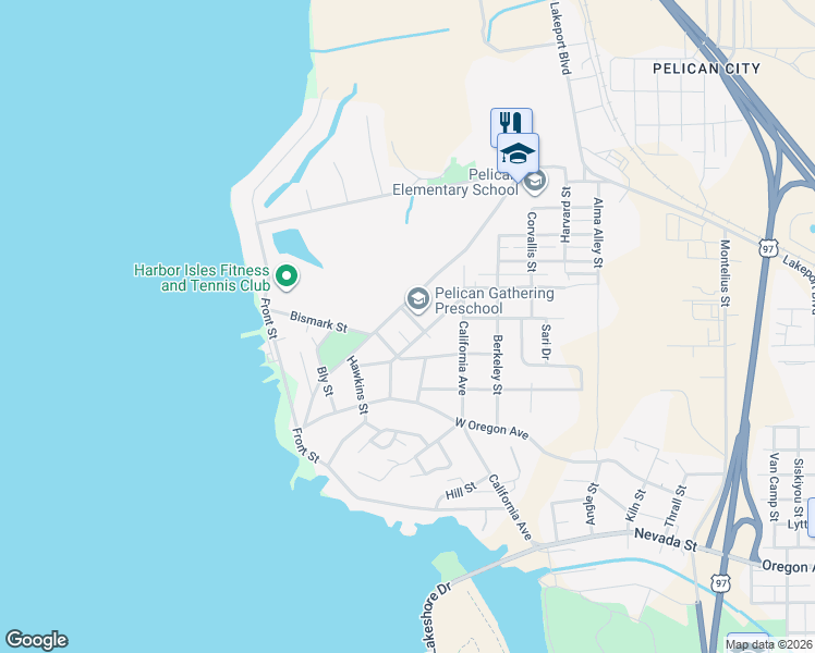 map of restaurants, bars, coffee shops, grocery stores, and more near 2730 Crater Street in Klamath Falls