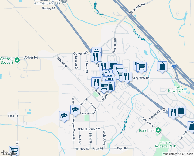map of restaurants, bars, coffee shops, grocery stores, and more near in Talent