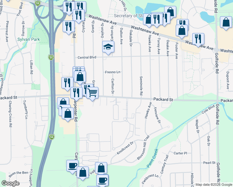 map of restaurants, bars, coffee shops, grocery stores, and more near 2920 Dalton Avenue in Ann Arbor