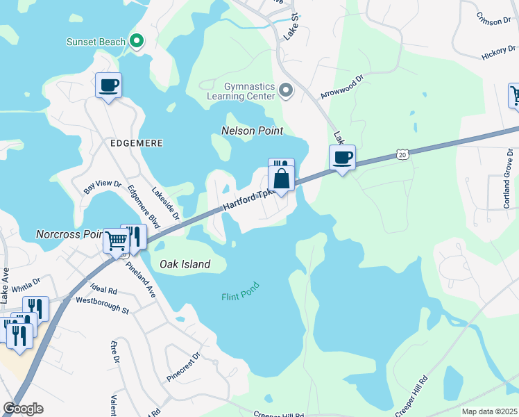 map of restaurants, bars, coffee shops, grocery stores, and more near 112 Hartford Turnpike in Shrewsbury