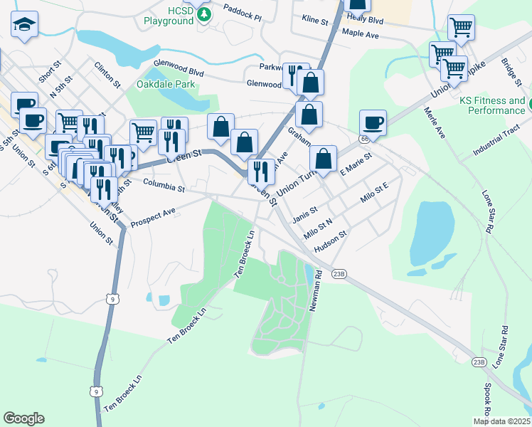 map of restaurants, bars, coffee shops, grocery stores, and more near 1-3 Carle Avenue in Hudson