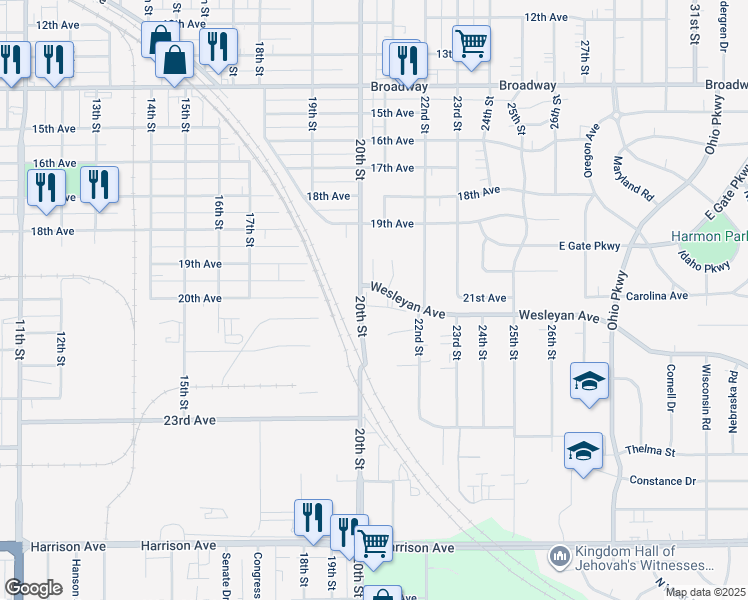 map of restaurants, bars, coffee shops, grocery stores, and more near 2505 Wesleyan Avenue in Rockford