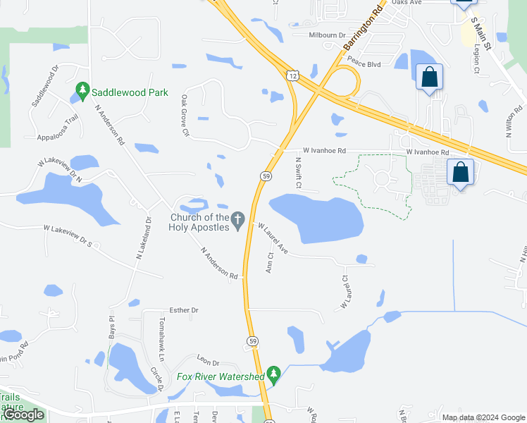 map of restaurants, bars, coffee shops, grocery stores, and more near 26478 West Laurel Avenue in Wauconda