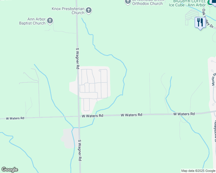 map of restaurants, bars, coffee shops, grocery stores, and more near Apple Ave in Ann Arbor Charter Township