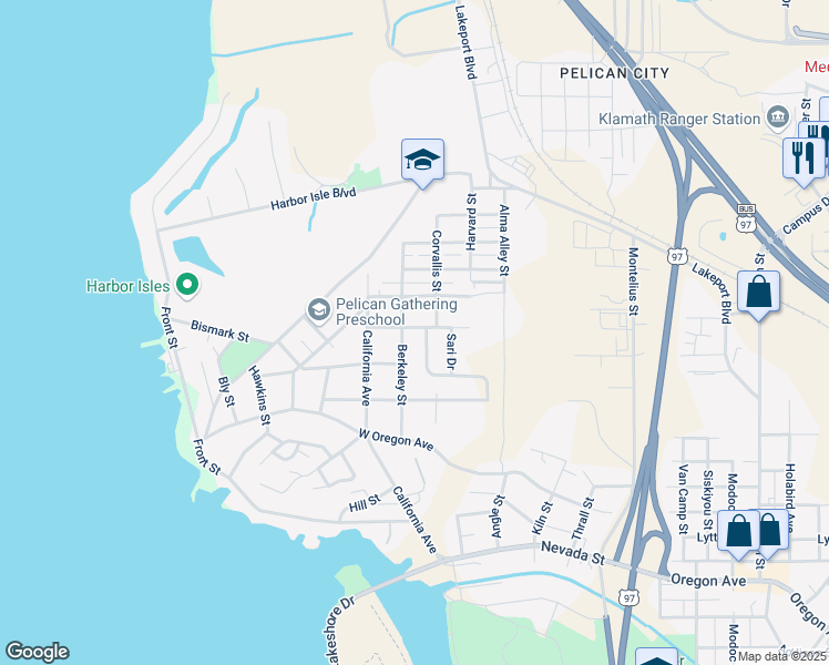 map of restaurants, bars, coffee shops, grocery stores, and more near 2718 Corvallis Street in Klamath Falls