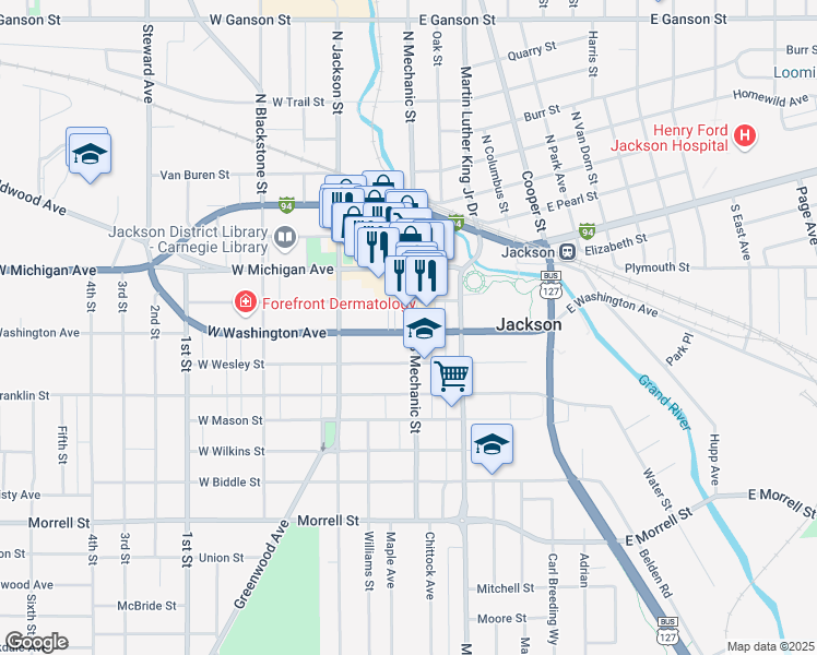 map of restaurants, bars, coffee shops, grocery stores, and more near in Jackson