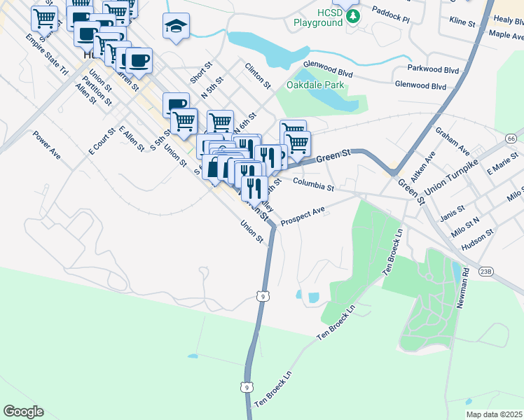 map of restaurants, bars, coffee shops, grocery stores, and more near 820 Warren Street in Hudson