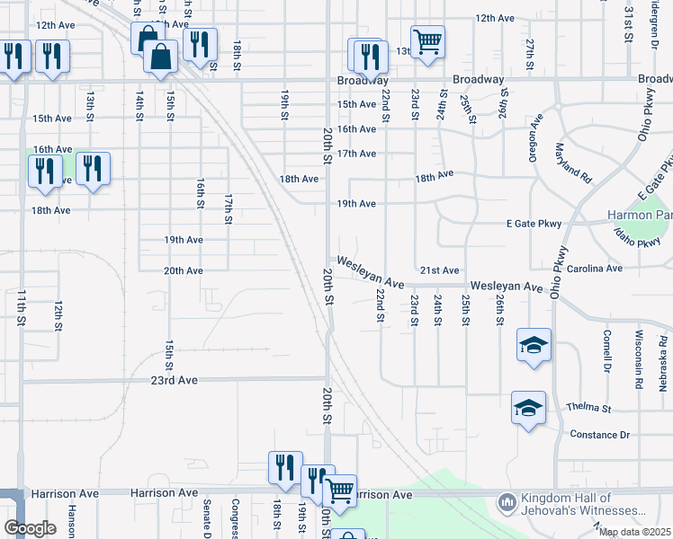 map of restaurants, bars, coffee shops, grocery stores, and more near 2505 Wesleyan Avenue in Rockford