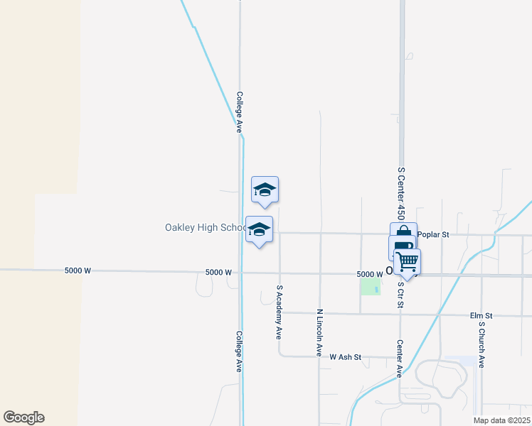 map of restaurants, bars, coffee shops, grocery stores, and more near 455 West Poplar Street in Oakley