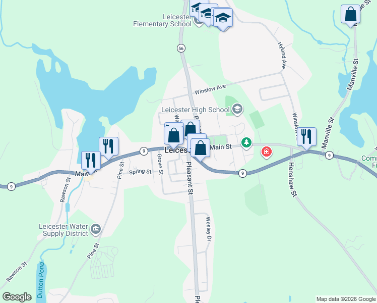 map of restaurants, bars, coffee shops, grocery stores, and more near in Leicester