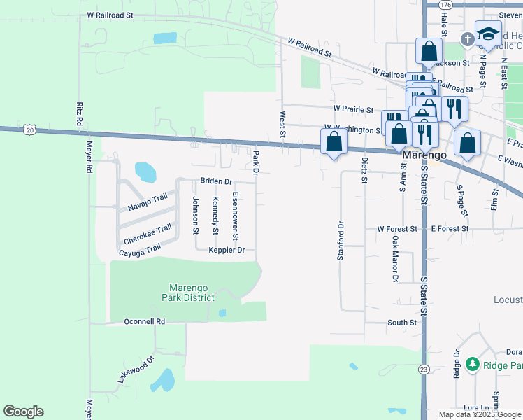 map of restaurants, bars, coffee shops, grocery stores, and more near 755 Forest Street in Marengo