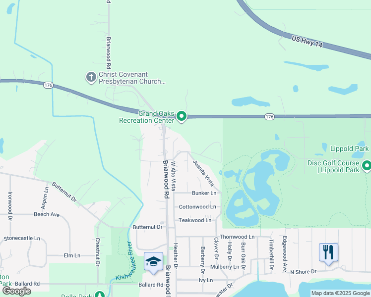 map of restaurants, bars, coffee shops, grocery stores, and more near 8901 Rivera Vista in Crystal Lake