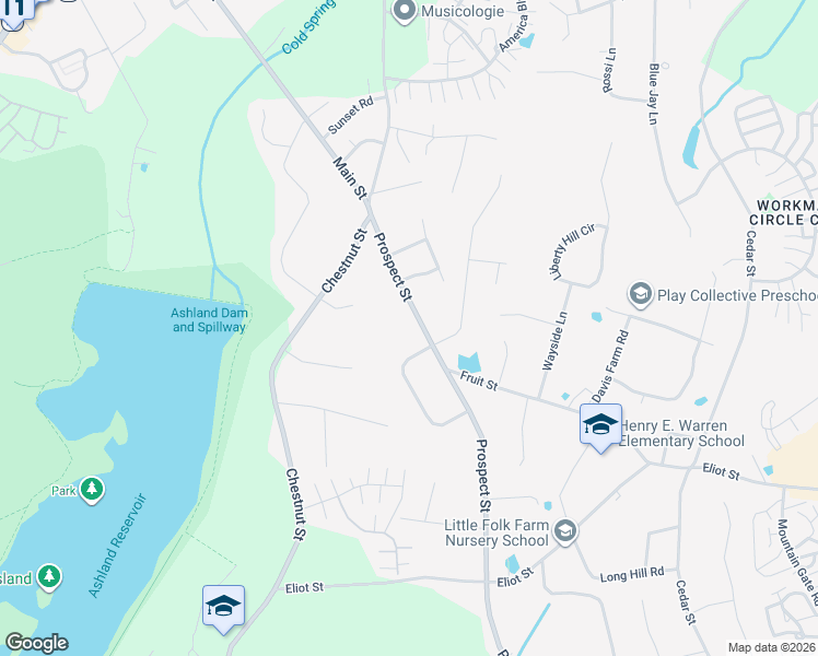 map of restaurants, bars, coffee shops, grocery stores, and more near 49 Prospect Street in Ashland