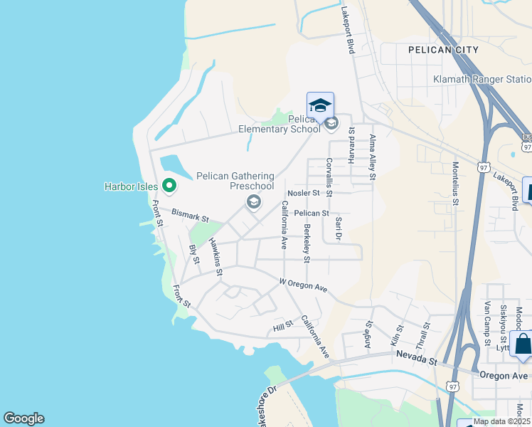 map of restaurants, bars, coffee shops, grocery stores, and more near 720 Wocus Street in Klamath Falls