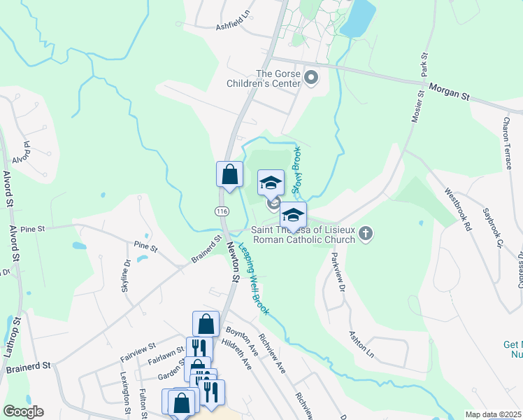 map of restaurants, bars, coffee shops, grocery stores, and more near 100 Mosier Street in South Hadley