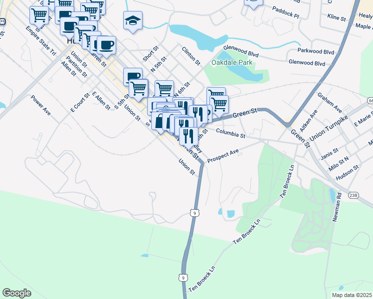 map of restaurants, bars, coffee shops, grocery stores, and more near 747 Warren Street in Hudson