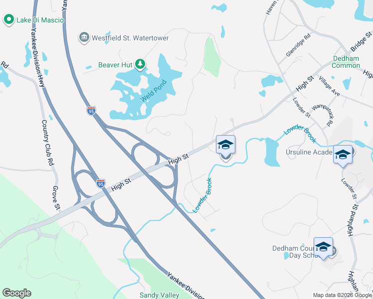 map of restaurants, bars, coffee shops, grocery stores, and more near 10 Deerpath Road in Dedham
