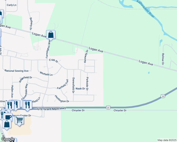 map of restaurants, bars, coffee shops, grocery stores, and more near 3044 East 6th Street in Belvidere