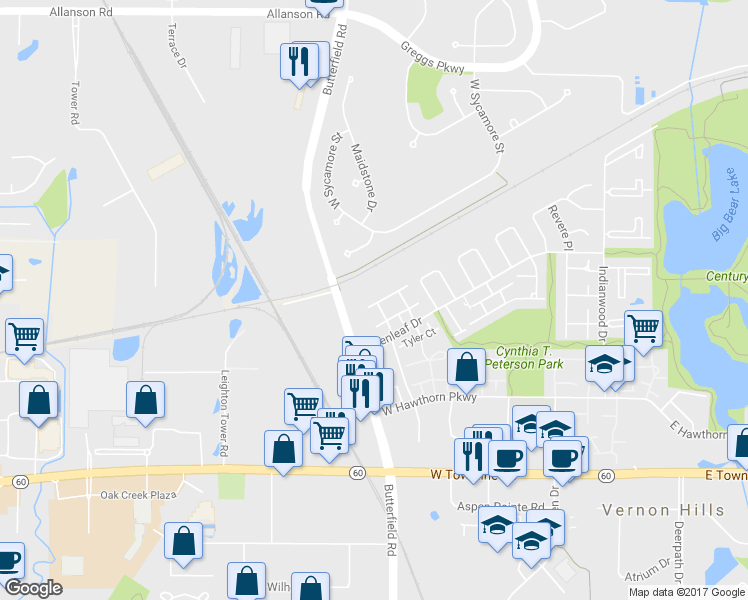 map of restaurants, bars, coffee shops, grocery stores, and more near 470 Kennedy Place in Vernon Hills