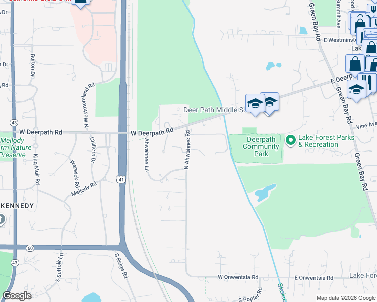 map of restaurants, bars, coffee shops, grocery stores, and more near North Ahwahnee Road in Lake Forest